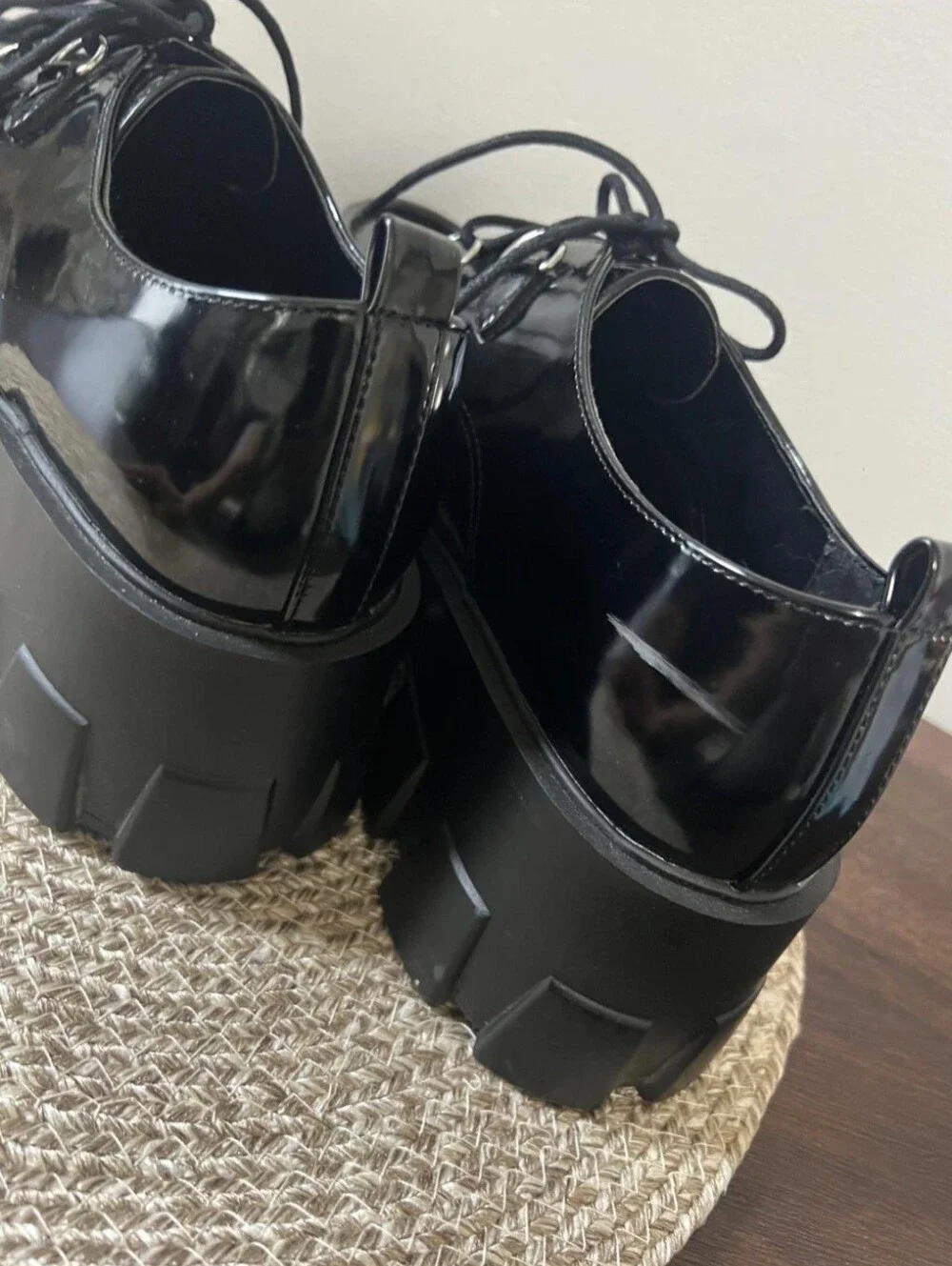 Just Fab Y2K 90's Black Lace-up Lug Heel Platform Chunky Loafers Womens Size 11